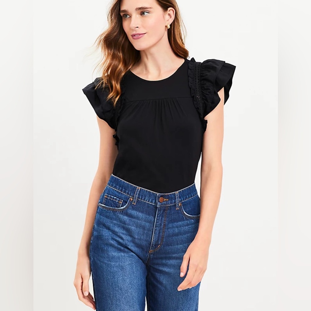 Mixed Media Tiered Ruffle Sleeve Top